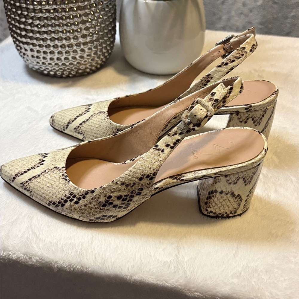 27 EDIT Elaine Snake Print Leather Slingback Dress Heels Size 7 - Picture 3 of 7